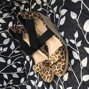 New Jolimall Wedge Sandals - Size 9 Women's - Black & Leopard Print